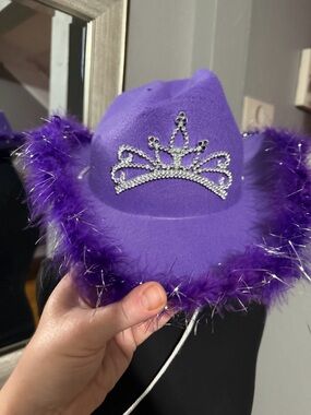Cowgirl Furry purple LED light-up cowgirl hat rhinestone tiara feathered brim